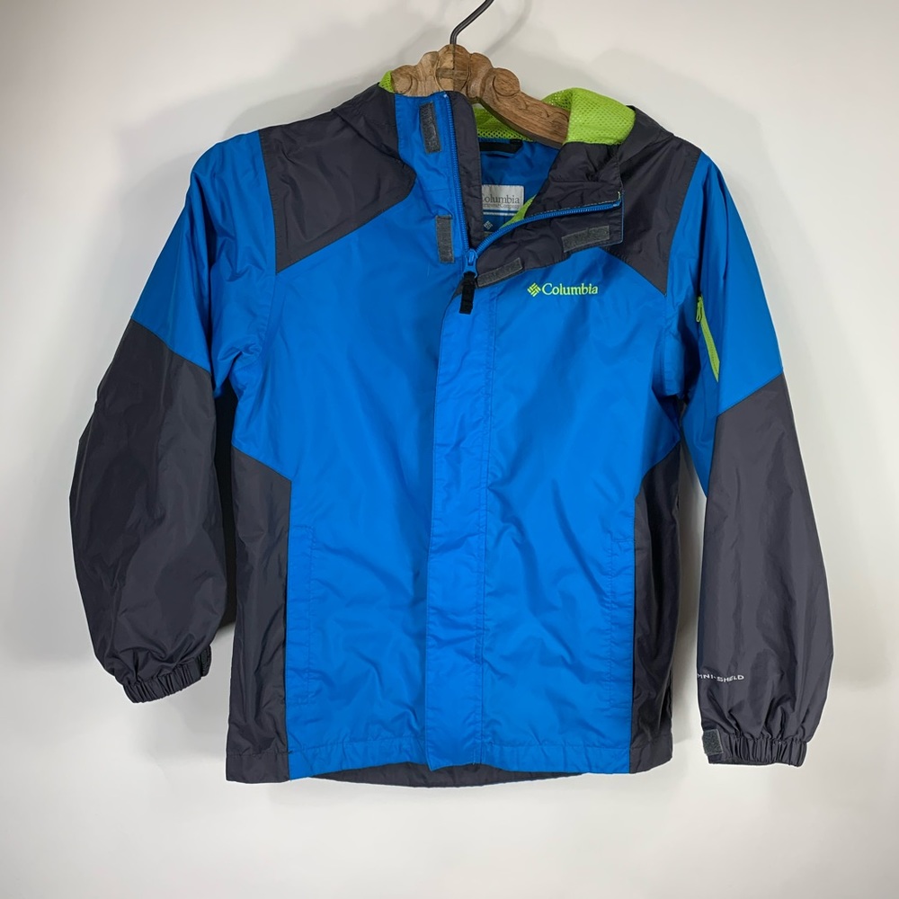Columbia Turquoise Grey Rain Coat Jacket Sz 10-12